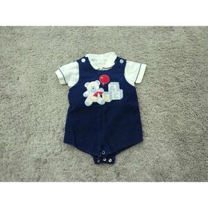 Romper Set Boys Baby 6M-9M Blue Corduroy White Short Sleeve‎ Playwear